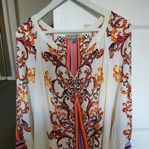 Anthropologie Fig & Flower Floral 3/4 Sleeve V Neck Blouse